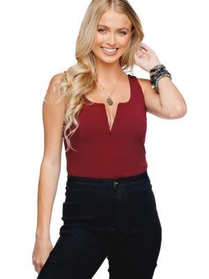 Buddylove Bonnie V-neck Tank Bodysuit - Maroon