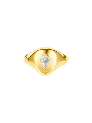 Pear Pinky Ring - Yellow Gold