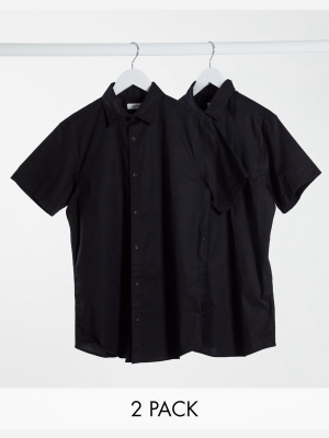 Jack & Jones 2 Pack Short Sleeve Shirts With Stretch In Black