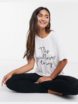 In The Style X Billie Faiers Slogan T Shirt And Legging Set In White Multi