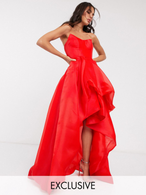 Bariano Exclusive Bandeau High Low Organza Maxi Dress In Red