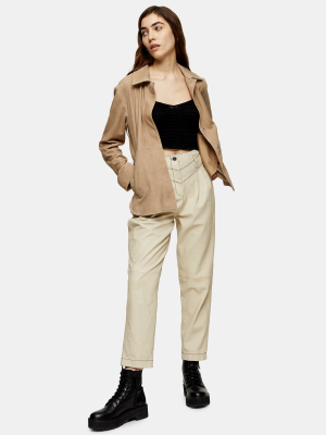 **cream Leather Peg Pants