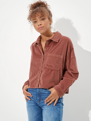 Ae Corduroy Cropped Button Up Shirt