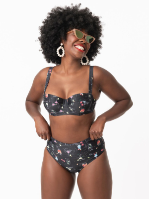 Collectif Black & Cocktail Menu Print Balcony Swim Top