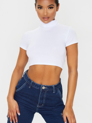 Basic Jersey White High Neck Crop Top