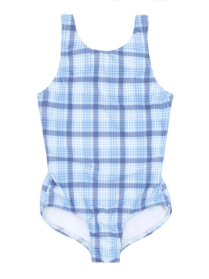 Girls Maritime Plaid Double Bow One Piece