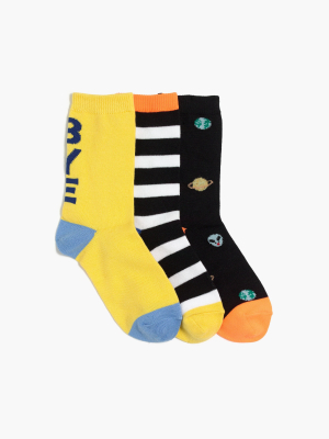 Boys' Stripes And Space Trouser Socks Three-pack