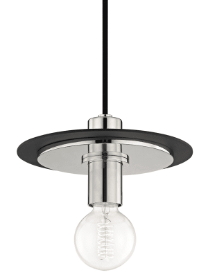 Milo 1 Light Small Pendant - Polished Nickel/black