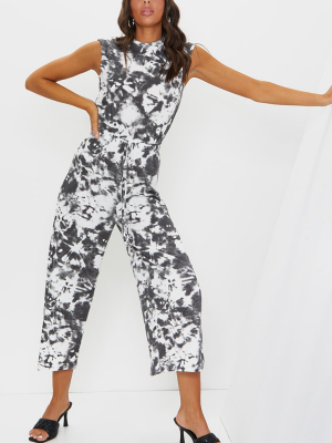 Black Tie Dye High Neck Sweat Jumpsuit