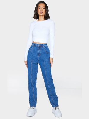 Mid Wash Seam Front Straight Leg Jean