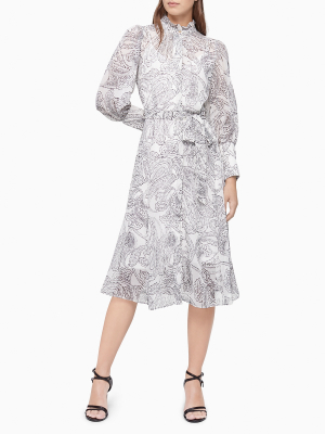 Paisley Chiffon Long Sleeve A-line Dress