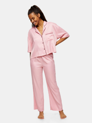 Pink Satin Long Sleeve Pyjama Set