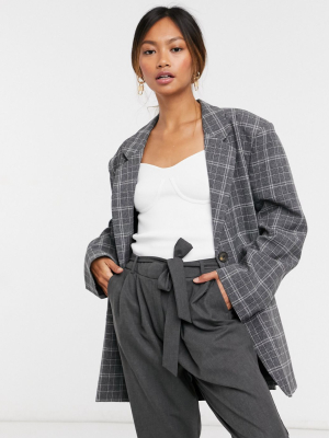 Asos Design Strong Shouldered Dad Suit Blazer In Mono Plaid