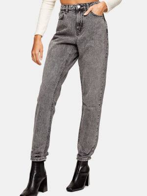 Gray Ripped Hem Mom Tapered Jeans