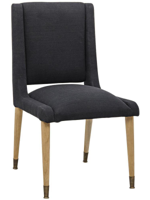 Noir Lino Woven Fabric Teak Dining Chair