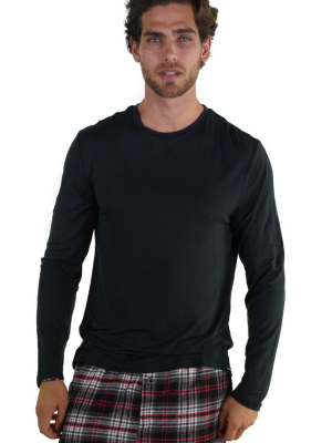 Men's Bamboo Rayon Long Sleeve Knit Sleep Shirt - Black