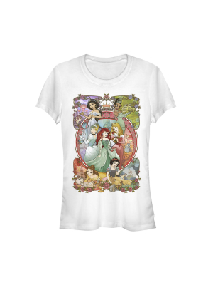 Junior's Disney Princesses Vintage Collage T-shirt