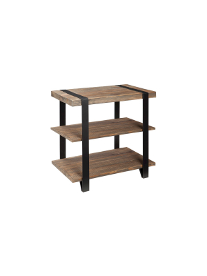 27" Modesto Wide 2 Shelf End Table Metal Strap And Reclaimed Wood Brown - Alaterre Furniture