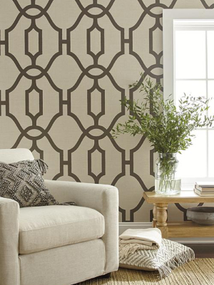 Woven Trellis Wallpaper In Charcoal On Khaki From Magnolia Home Vol. 2 By Joanna Gaines