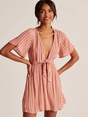 Button-up Tie-front Dress