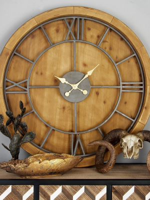 40" Natural Iron And Cypress Wood Round Wall Clock - Olivia & May