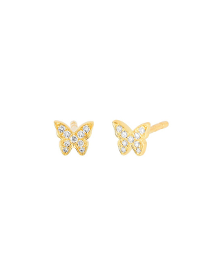 Baby Diamond Butterfly Studs - Yellow Gold