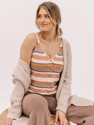 Mauve Striped Button Cami Sweater