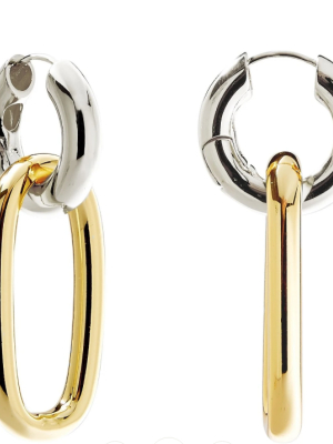 Chunky Hoops In Silver With Gold Oval Link Charm