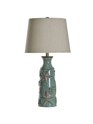 Blue Bay Nautical Ceramic Table Lamp With Seashell Design - Stylecraft