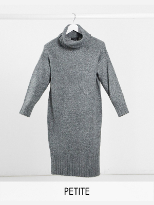 New Look Petite Turtle Neck Dress In Dark Gray