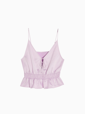 Lilac Plunge V Shirred Cami