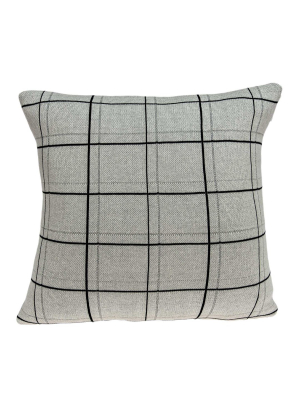 Large Scale Tan And Grey Plaid Cotton Accent Pillow Cover