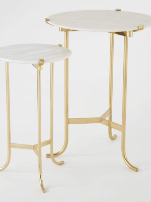 Global Views Pli Table Brass/white Honed Marble