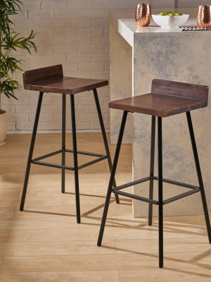 Set Of 2 Bidwell Modern Wood Barstool - Christopher Knight Home