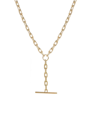 14k Gold Medium Square Oval Link Chain Faux Toggle Necklace