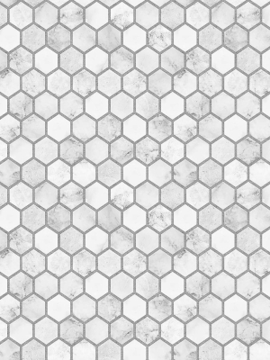 Marble Hexagon Peel-and-stick Wallpaper In Carrara And Argos Grey By Nextwall