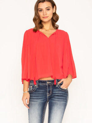 Adorn Keyhole Pleated Top