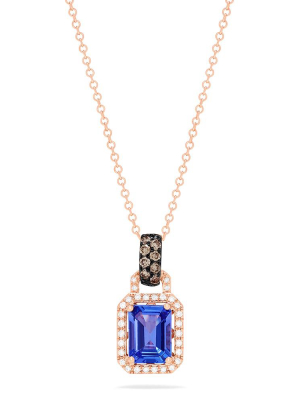 Effy 14k Rose Gold Emerald Cut Tanzanite And Diamond Pendant, 1.56 Tcw