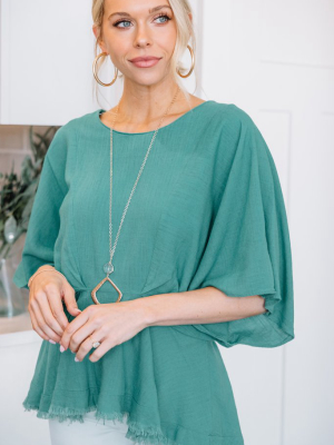 Tell Me Everything Jade Green Peplum Linen Top