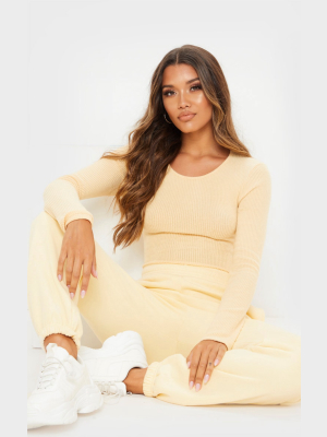 Sand Brushed Rib Crew Neck Long Sleeve Bodysuit