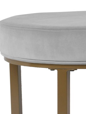 Round Shape Metal Framed Ottoman With Velvet Upholste Seat Gray/brown - Benzara