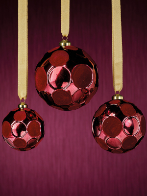 Circular Pattern Glass Ball Ornaments - Burgundy