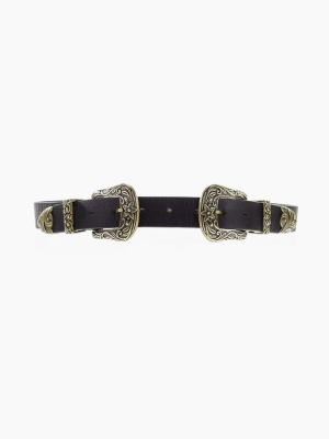 Scarlet Floral Double Buckle Belt - Black