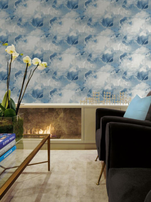 Notch Trowel Abstract Wallpaper In Blue Lake And Frost From The Living With Art Collection By Seabrook Wallcoverings