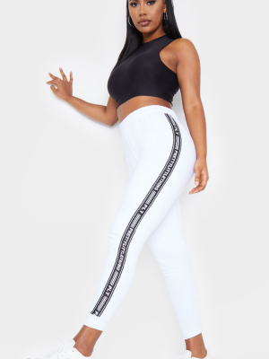 Prettylittlething White Tape Cuff Joggers