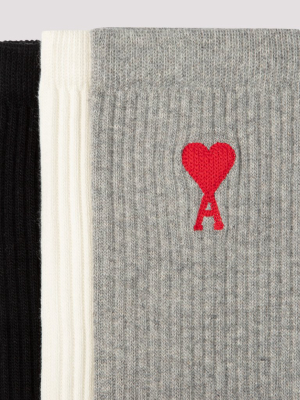 Ami Ami De Coeur Embroidered Three Pack Socks