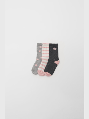 Three Pack Fancy Socks