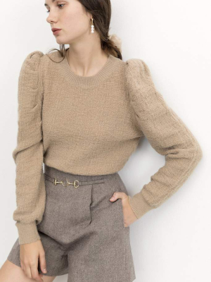 Maureen Brown Puff Sleeve Sweater