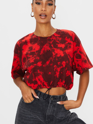 Red Tie Dye Oversized Toggle T Shirt