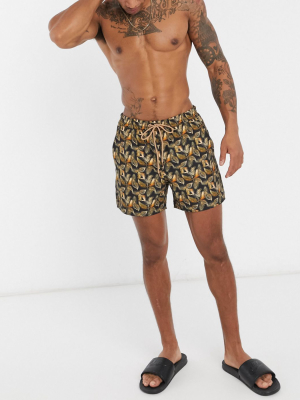South Beach Swim Shorts In Gold Leaf Print